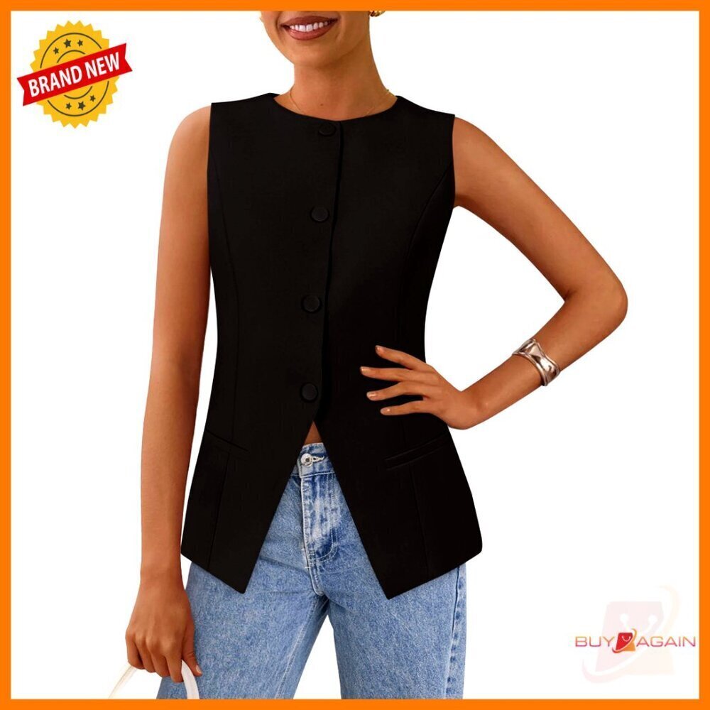 Sleeveless Suit Vest Button Down Business Casual Elegant Chic Office Wear